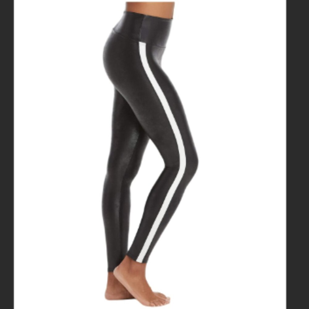 Spanx Women's Faux Leather Side Stripe Black/white Size Medium